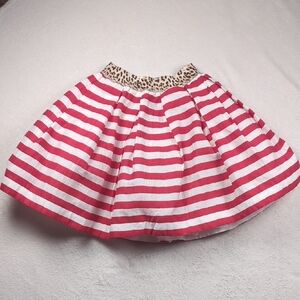 MonnaLisa Girls Linen Blend Red&White Stripe Skirt With Leopard Print Waistband